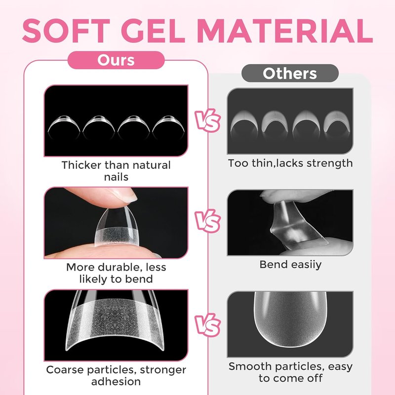 Skiennix Almond Nail Tips - 504PCS Clear Soft Extra Short Half Cover Acrylic Press-On Extensions | 12 Sizes for DIY Manicure Art
