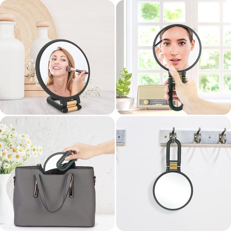 20x Magnifying Travel Mirror - Double-Sided Handheld Makeup Mirror with Foldable Handle | Portable Black Design