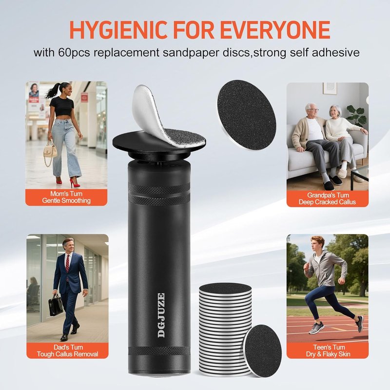 PowerPro Electric Foot Callus Remover - 36W Heavy Duty Metal Grinder for Smooth Feet | 60 Sandpaper Pads Included