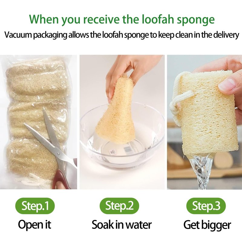 FRTIM Natural Loofah Sponge, Organic Bath Loofah Pack, Lufas Exfoliating Body Scrubber, Loofas Sponges Shower Loofah for Women and Men, Skin SPA Ecotools- 6 Pack