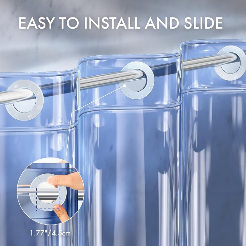 AmazerBath No Hook Shower Curtain - Luxury Heavy Duty Clear Blue 72x75 EVA Liner with 3 Weights