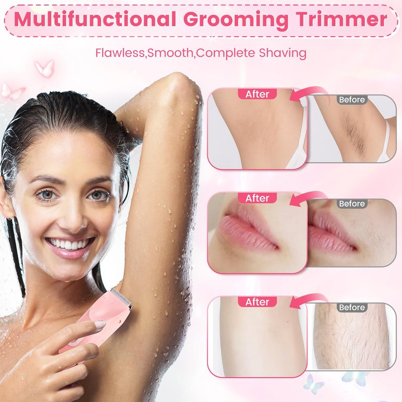 2 in 1 Electric Razors for Women, Dual Head Bikini Trimmer with Carrying Case, Ipx7 Waterproof Trimmer Shaver, Ladies Hair Removal for Face Armpit Pubic Hair Leg, Easy Cleaning and Ceramic Blade