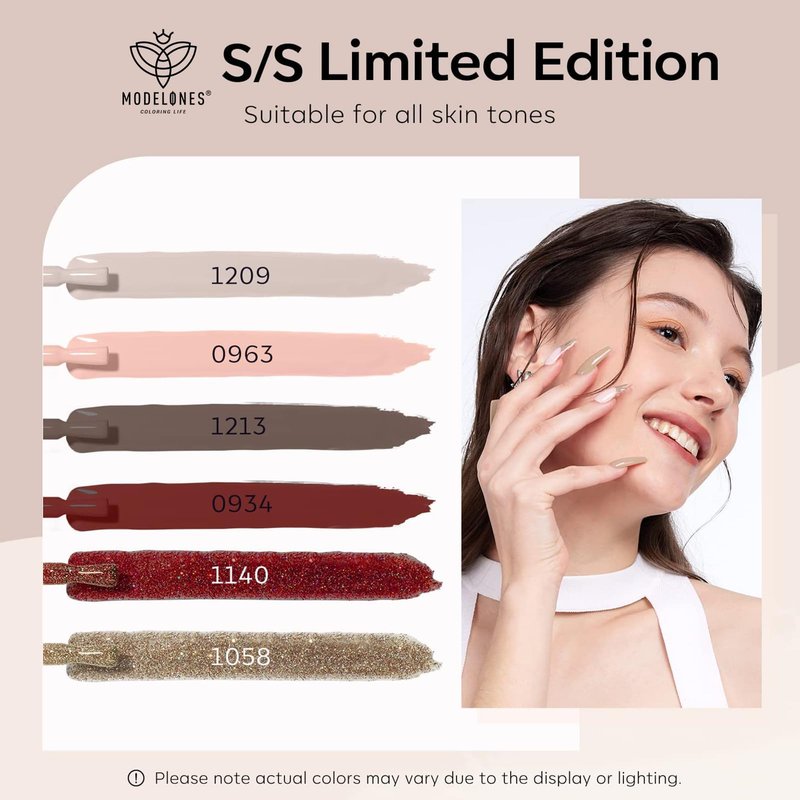modelones Gel Nail Polish Set, 6 Colors Nude Brown Gel Polish Kit Glitter Champagne Gold Burgundy Wine Dark Red Nail Polish Soak OFF LED Manicure Nail Art DIY Home Salon Gift for Women