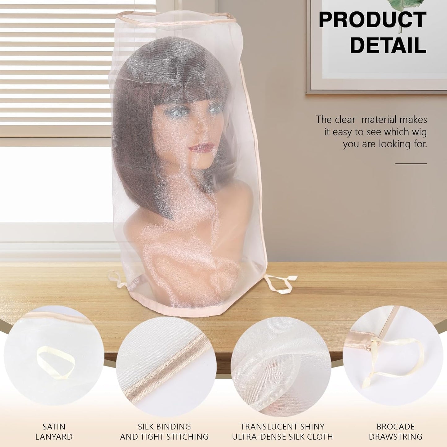 Wig Storage Bags - 5-Pack Drawstring Covers for Multiple Wigs | Dust-Proof Holders for Home & Salon Use