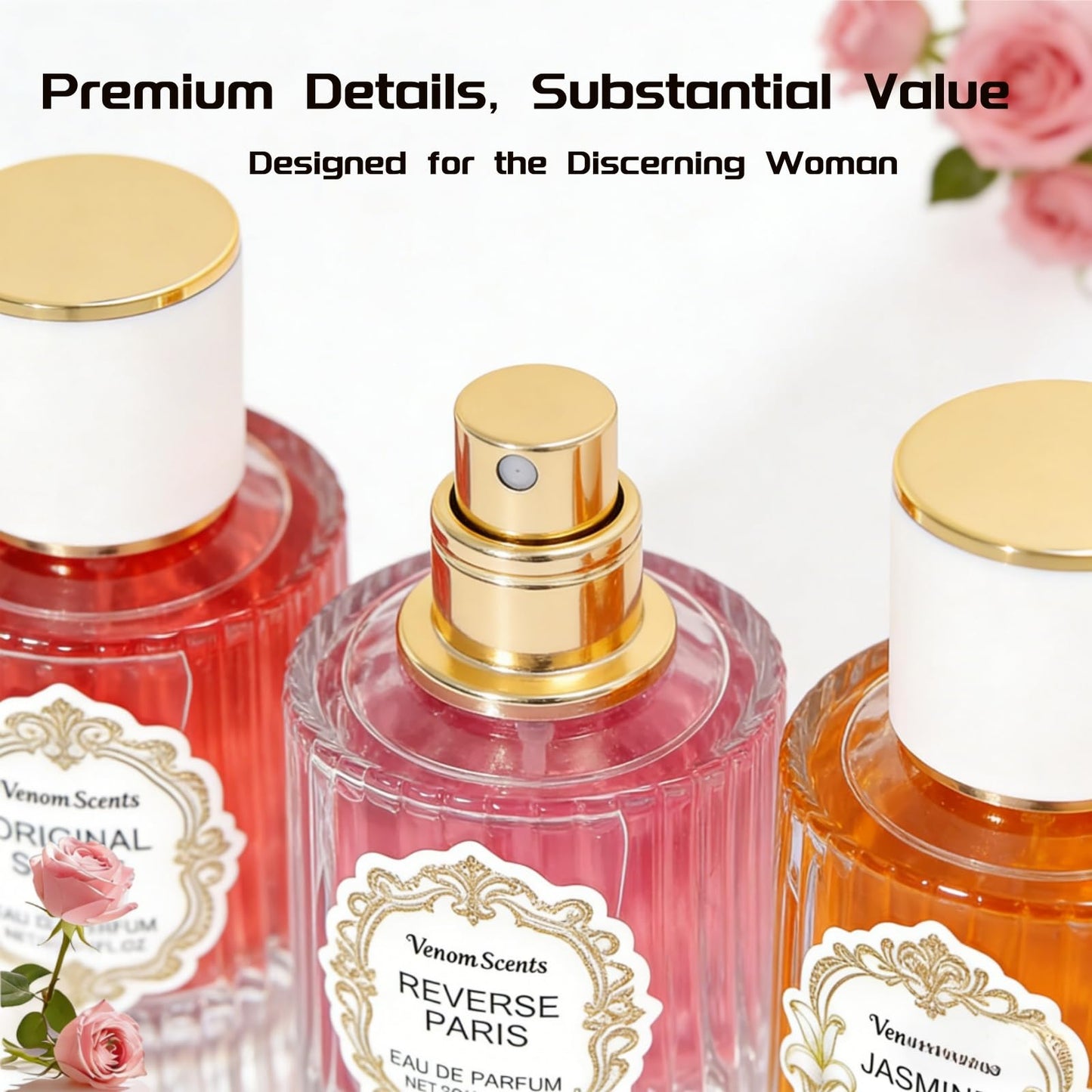 Venom Scents 3PCS Pheromones for Women, Jasmine Lily & Peony Long-Lasting Floral Perfume Collection (30ml Each)