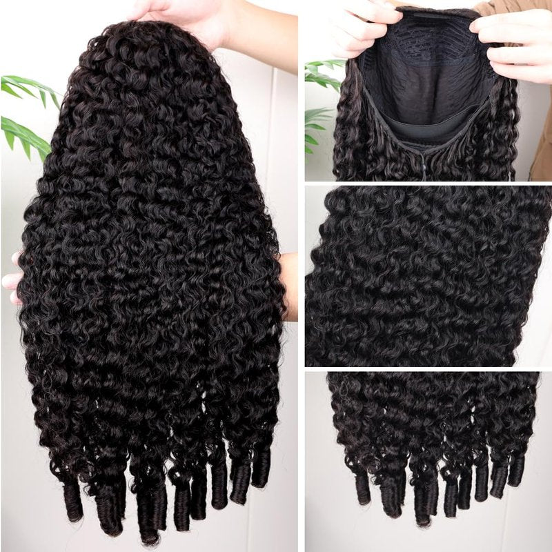 Perismodа Burmese Curly Half Wig - Glueless Human Hair with 200% Density | 18-Inch Kinky Curly Style