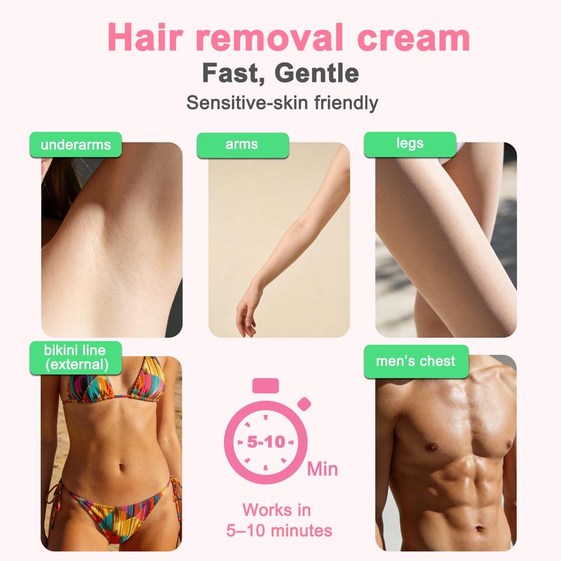 Bccdeuy Hair Removal Cream for Women & Men, 120g - Gentle Aloe & Jojoba Formula for Underarms, Arms, Legs & Bikini Line - Smooth Skin in Minutes