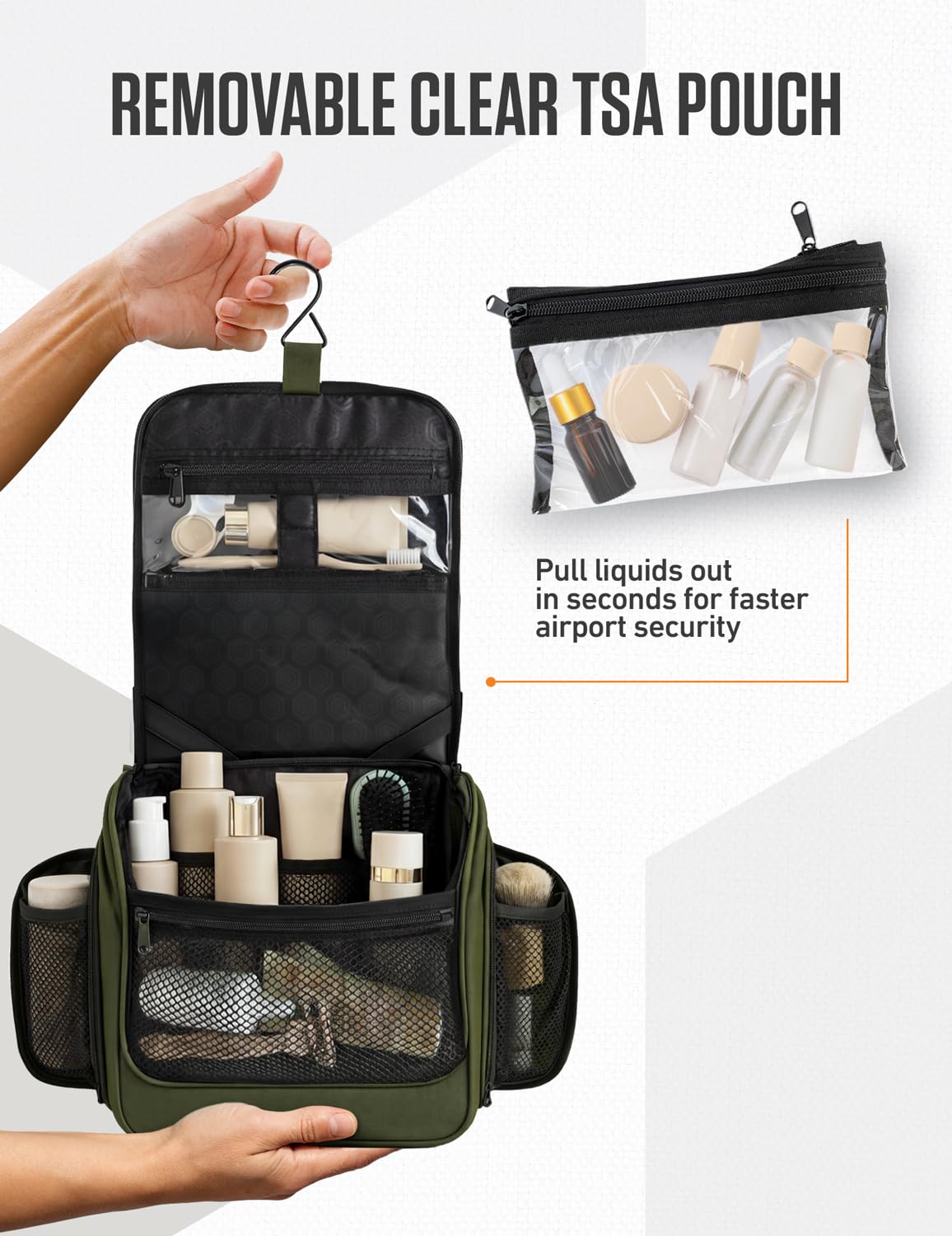 VENTURE 4TH Hanging Travel Toiletry Bag for Women & Men – Large Toiletry Organizer with 18 Compartments, Removable TSA Pouch, Travel Wash Bag for Toiletries, Makeup & Shaving Kit (Dark Green)