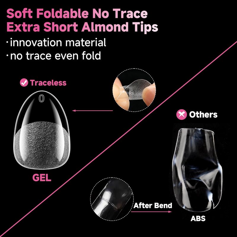 Extra Short Almond Nail Tips - 312pcs Pre-Shaped Half Matte Gel Nails | DIY Home Salon, 12 Sizes Available