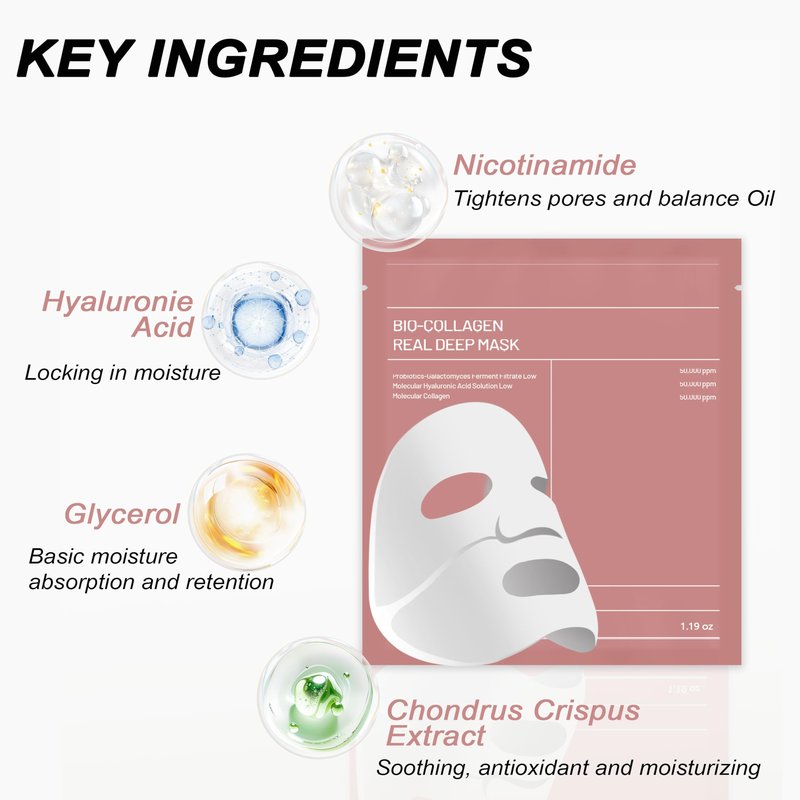 Bukamkom 8pcs Collagen Face Mask, Hydrogel Overnight Face Mask for Hydration & Soothing, Hydrogel Collagen Facial Mask, Face Masks Facial Masks Skincare