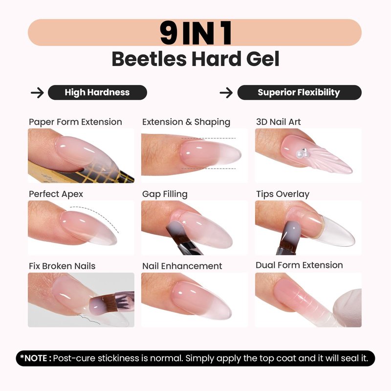 Beetles HEMA-Free Hard Gel Set-Chestnut Breeze 4 Colors Nude Beige Light Brown,9 in 1 Nail Extension,Sculpting,Building Apex for Salon Pros,Brown Builder Nails Gel,UV & LED Lamp Needed