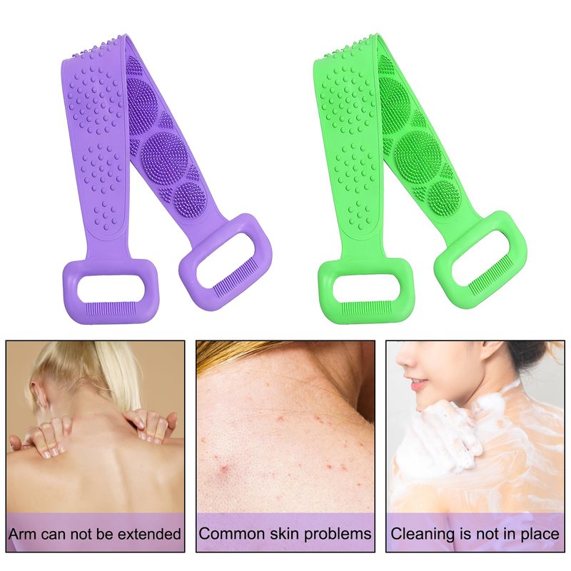 MAYWILLA Silicone Body Scrubber for Shower,Silicone Back Body Scrubber with Handle,27.5 Inch Exfoliating Deep Clean Bath Body Brush Scrubber for Men and Women-2 PCS