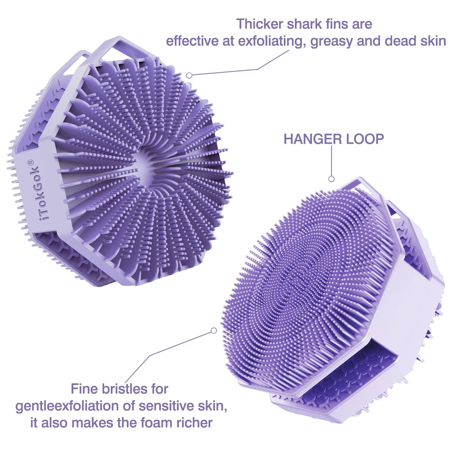iTokGoK® Premium Silver-Infused 2 in 1 Silicone Body Scrubber, Double-Sided Design Body Brush Silicone Body Scrubber Exfoliating Body Brushes for All Skin for Showering, Lathers Well - Lavender