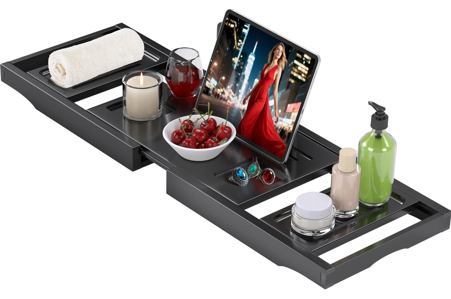 Bathtub Tray Caddy,Premium Bamboo Expandable Bath Tub Trays Table