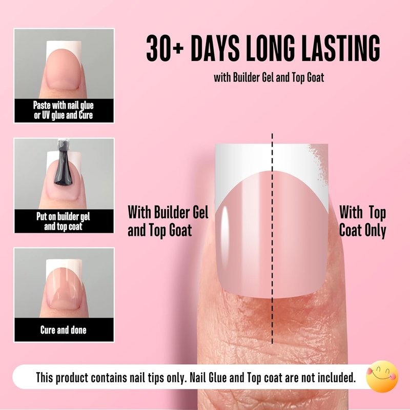 NOVO OVO Press-On Baby Pink French Tip Nail Tips | Full Cover Soft Gel Extensions - 240 Pcs in 15 Sizes