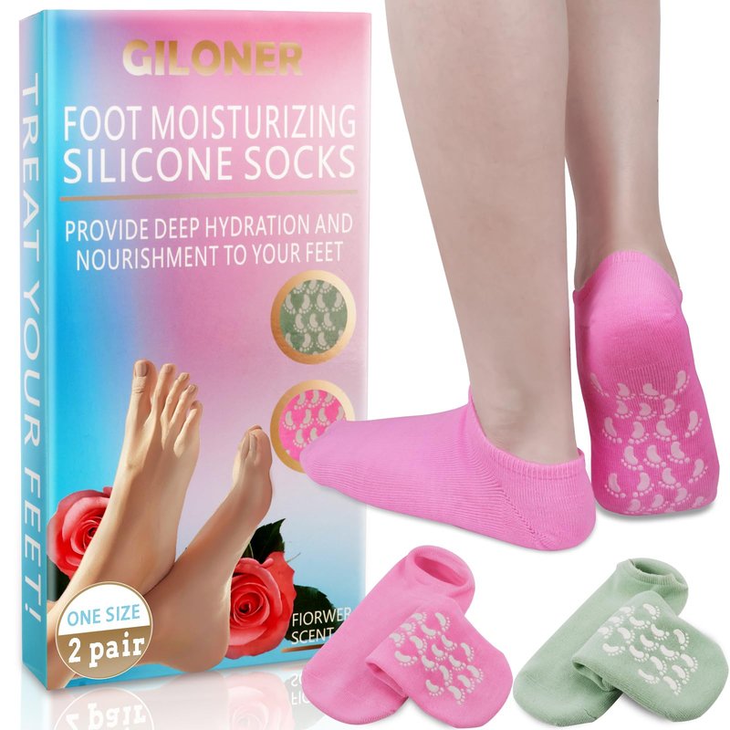 Giloner Foot Moisturizing Socks 2Pairs,Silicone Socks for Women,Gel Socks for Foot Care,Silicone Socks for Repairing and Softening Dry Cracked Feet Women-Self Care Gifts