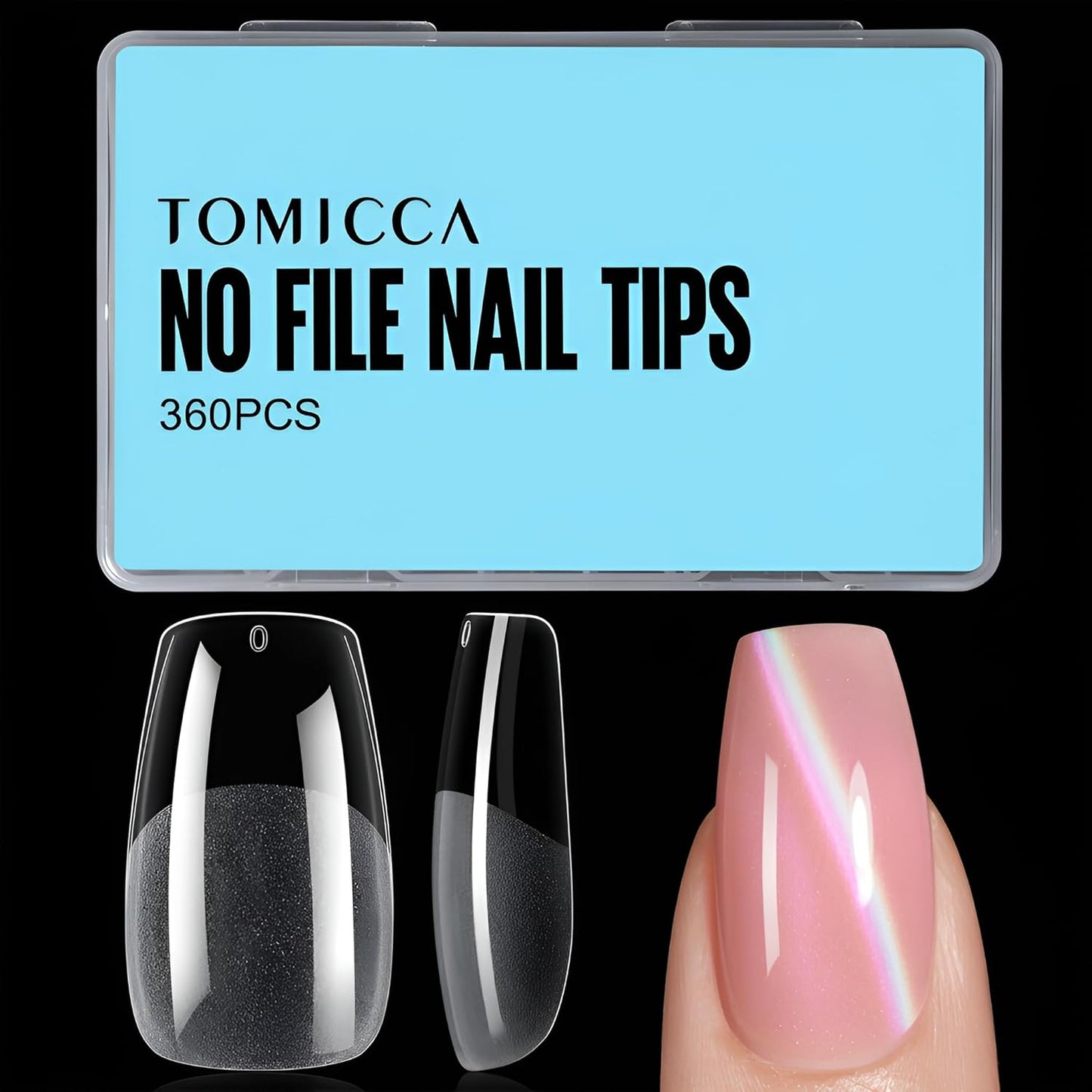 TOMICCA Medium Coffin Nail Tips - 360Pcs Half Matte Gel Nails Set | 15 Sizes for DIY Nail Art