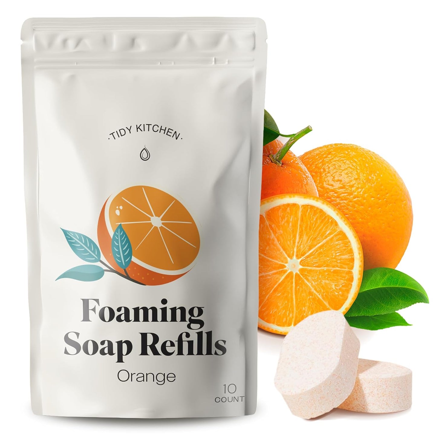 Tidy Kitchen Foaming Hand Soap Tablets - Gentle Moisturizing Foam Refill Pack (10 Count, Orange Scent)