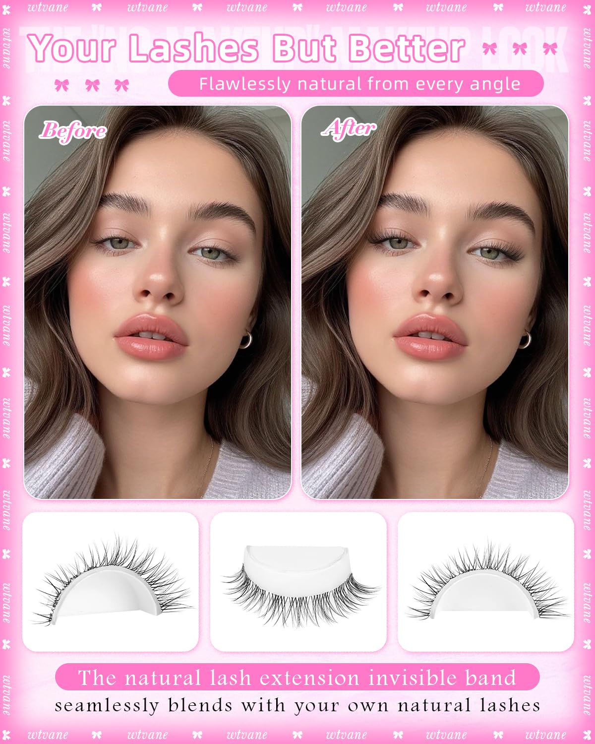 Wtvane Wispy Lash Clusters Short Cluster Eyelash Extensions 8-10mm Natural Lash Extensions Soft Clear Band Lashes Clusters C-Curly Individual Lashes Natural Lash Extensions Look Glasses Friendly