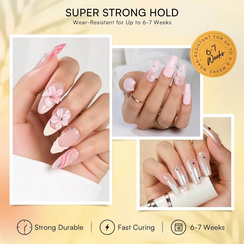 Makartt Nail Rhinestone Glue Gel Set: 60g 3D Super Strong No Wipe Nail Glue for Charms Gems Crystals Beads Decorations Gem Grip Glue DIY Beginners & Salon UV Lamp Needed (2PCS Low & Medium Viscosity)