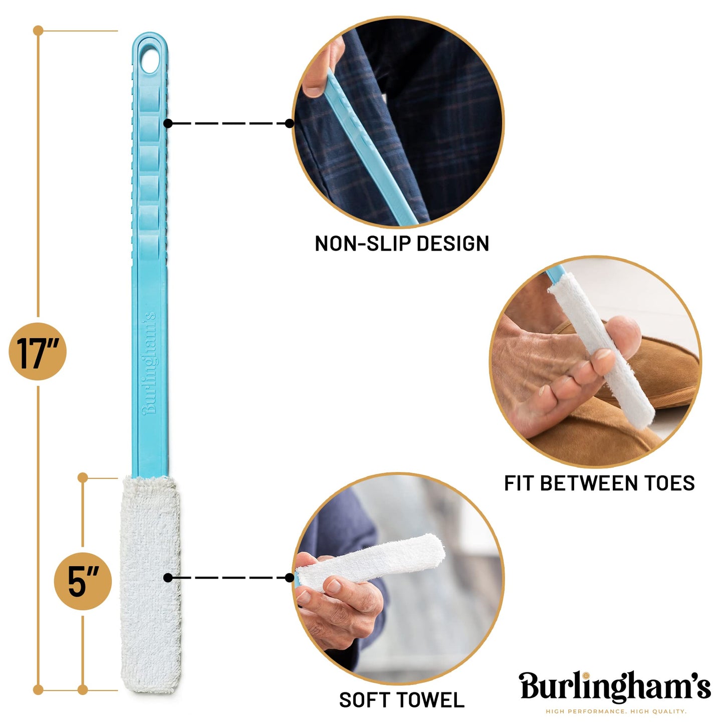 Burlingham's Toe and Foot Towel Brush, Reusable Drying Covers for Long 17” Handle for Cleaning Between Toes, Soft Skin Exfoliation,for Seniors, Adults, Kids (Toe Towel 6 Covers only)