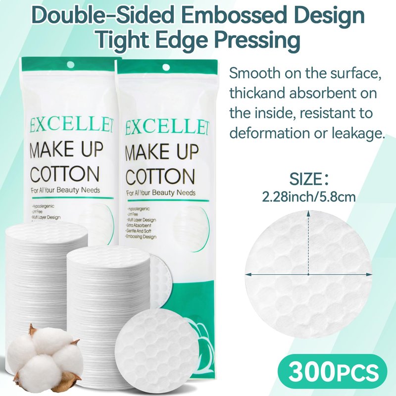300PCS Cotton Rounds Bulk – Soft Lint Free Cotton Pads for Face, High Absorbency Makeup Remover Pads for Facial Cleansing, Toner, Nail Polish Removal, Daily Beauty & Personal Care