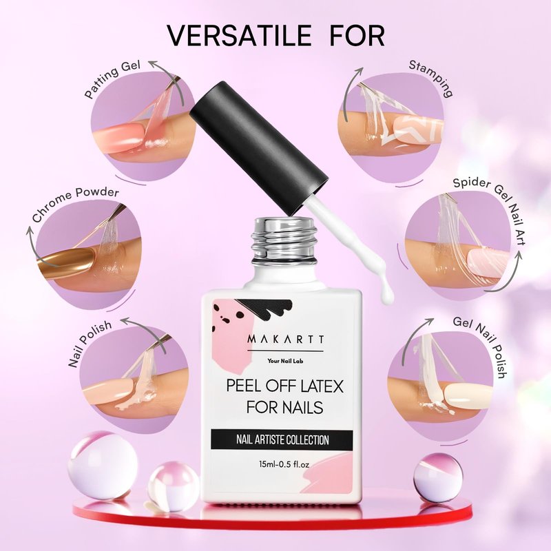 Makartt Liquid Latex for Nails: Nail Polish Barrier Peel Off for Clean Edges, Quick Dry Peel Off Cuticle Guard, Latex Tape for Nails Gel Polish, Stamping, Chrome Powder for Nail Art Home Salon Use