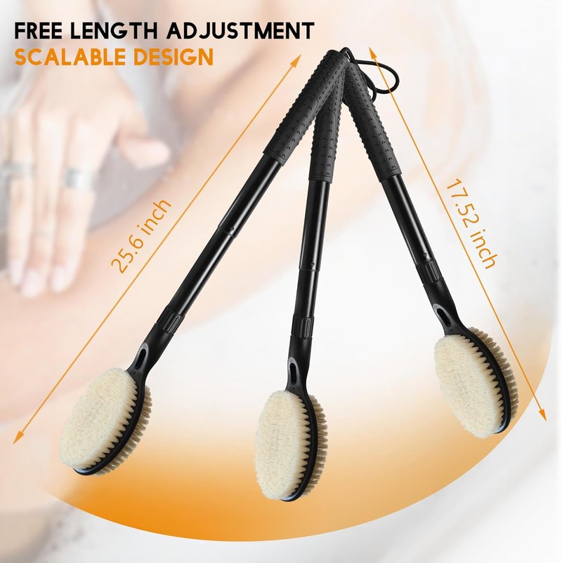 Gobiteli Back Scrubber with Soft and Stiff Bristles, 17''-25'' Long Handle Dual-Sided Shower Brush for Body for Deep Cleaning