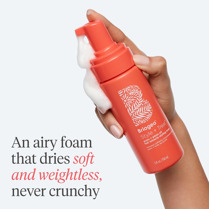 Briogeo Style + Treat Yuzu + Plum Oil Full Miracle Styling Foam for Volume | Heat Protection & Frizz Control | Silicone-Free | Vegan & Cruelty-Free | 5 fl oz