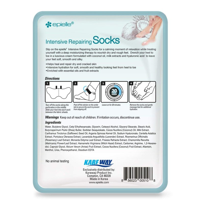 Epielle Intensive Repairing Foot Mask 6 Pairs, Soften with Coconut Oil & Milk Extract, Deep Moisturizing Socks for Dry, Cracked Feet, Self Care Gifts for Women, Spa Kit, Mothers Day Gifts