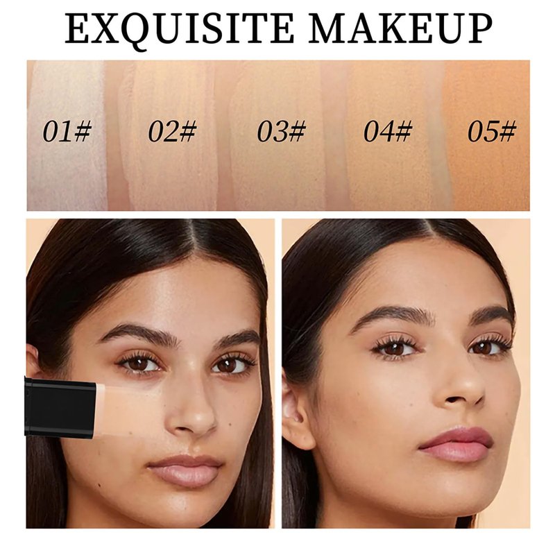 Dual-Ended Foundation & Concealer Stick with Built-in Brush, Long-Wear Matte Korean Full-Coverage Makeup, Waterproof Hydrating Contour for All Skin Tones (02#NATURAL)