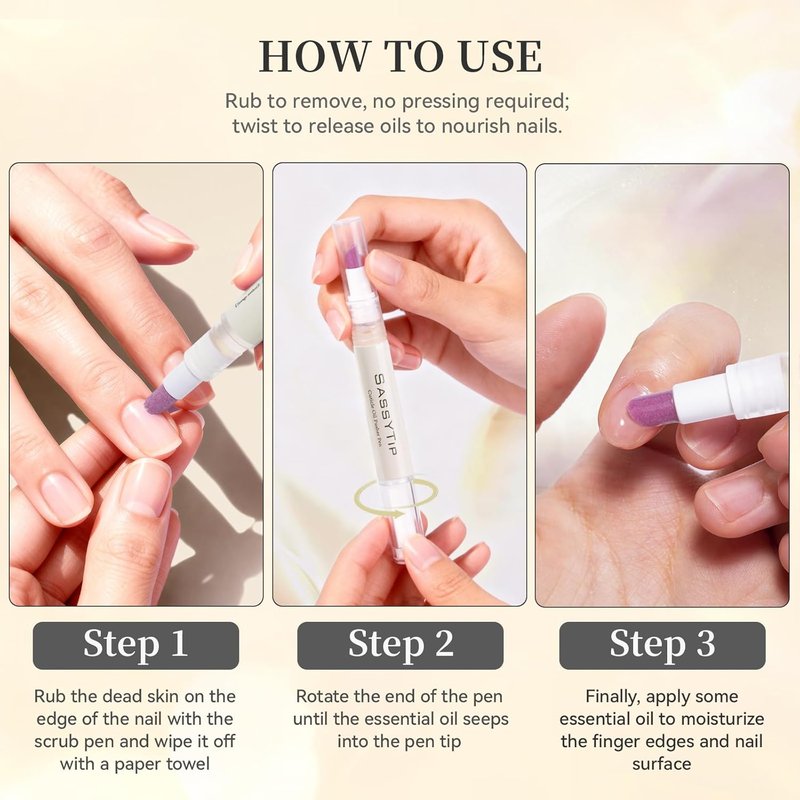 Ceramic Cuticle Pusher & Oil Pen - Gentle Cuticle Remover for Dry Nails | 2ml Fragrance-Free Scented (Beige)
