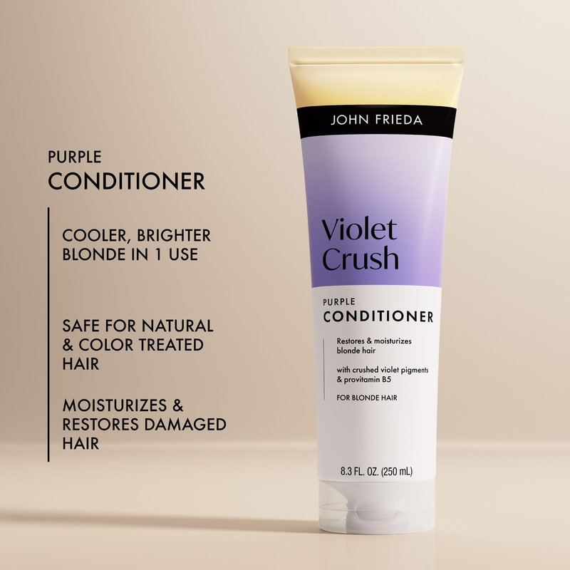 John Frieda Violet Crush Purple Conditioner for Blonde Hair, Toning Conditioner with Crushed Violet Pigments to Neutralize Brassy Tones, 8.3 fl oz