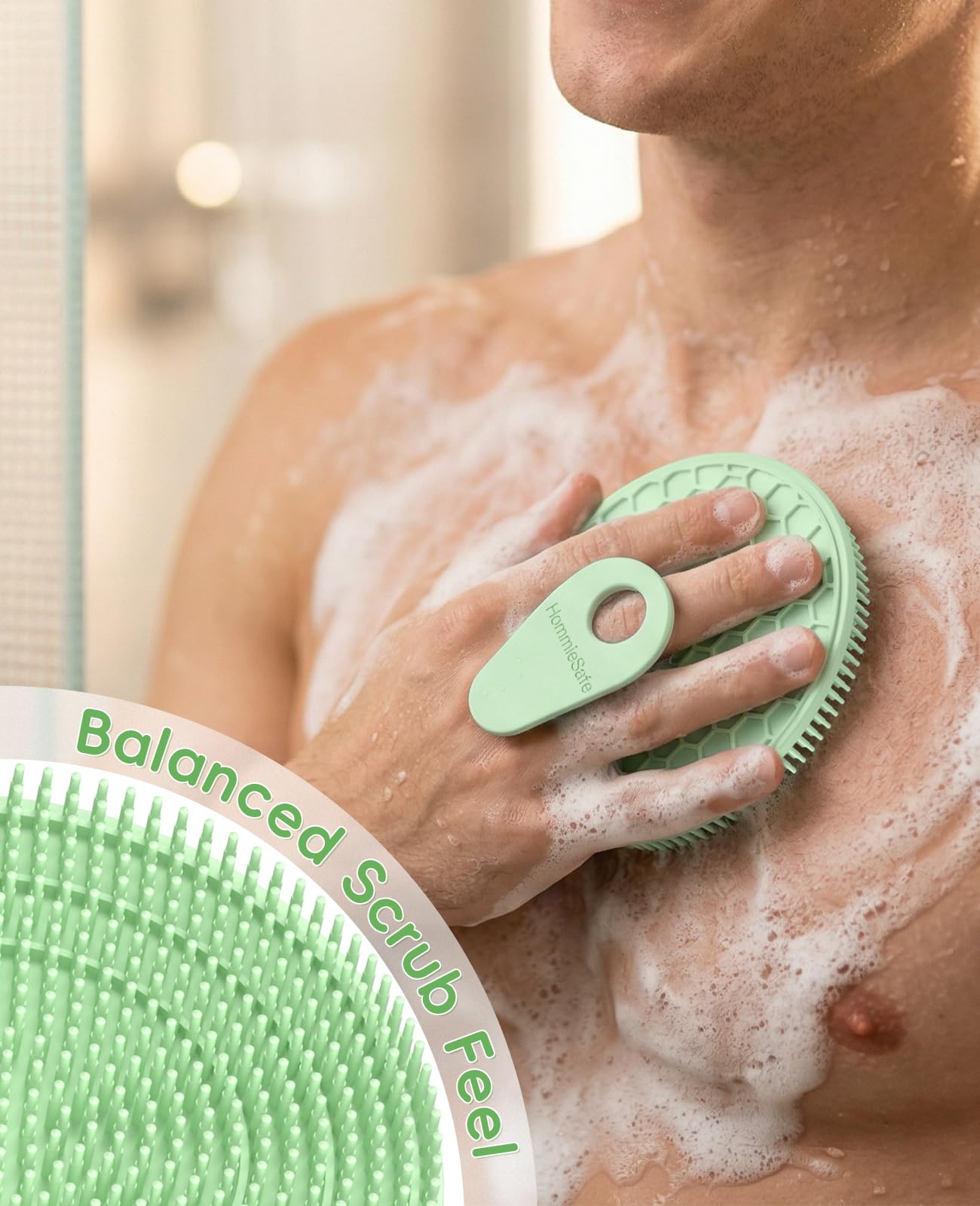 Soft Silicone Shower Brush Body Wash Bath Exfoliating Skin Massage Scrubber, Dry Skin Brushing Glove Loofah, Fit for Sensitive and All Kinds of Skin(Mint+Blue)