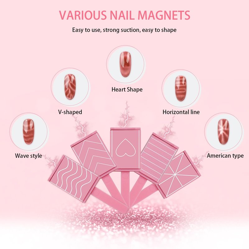 3 in 1 Nail Magnet Tool 7Pcs Cat Eye 3D Nails Art Cat Eye Gel Nail Polish Magnet Multi-Function Nail Magnet Stripe Cat Eye Gel Nail Polish Magnetic Wood Tools for Nail Salon DIY