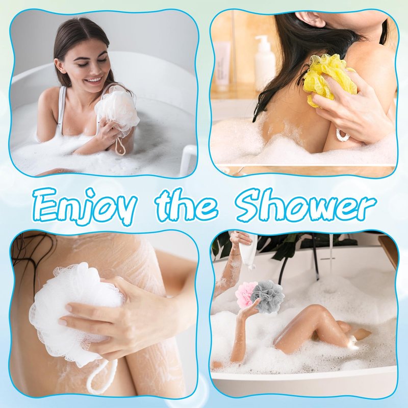 10 Pcs Bath Loofah Shower,Mesh Sponge Pouf,Soft Mesh Shower Loofahs for Body Wash,Bathing Accessories,Bathroom(10 Colors)