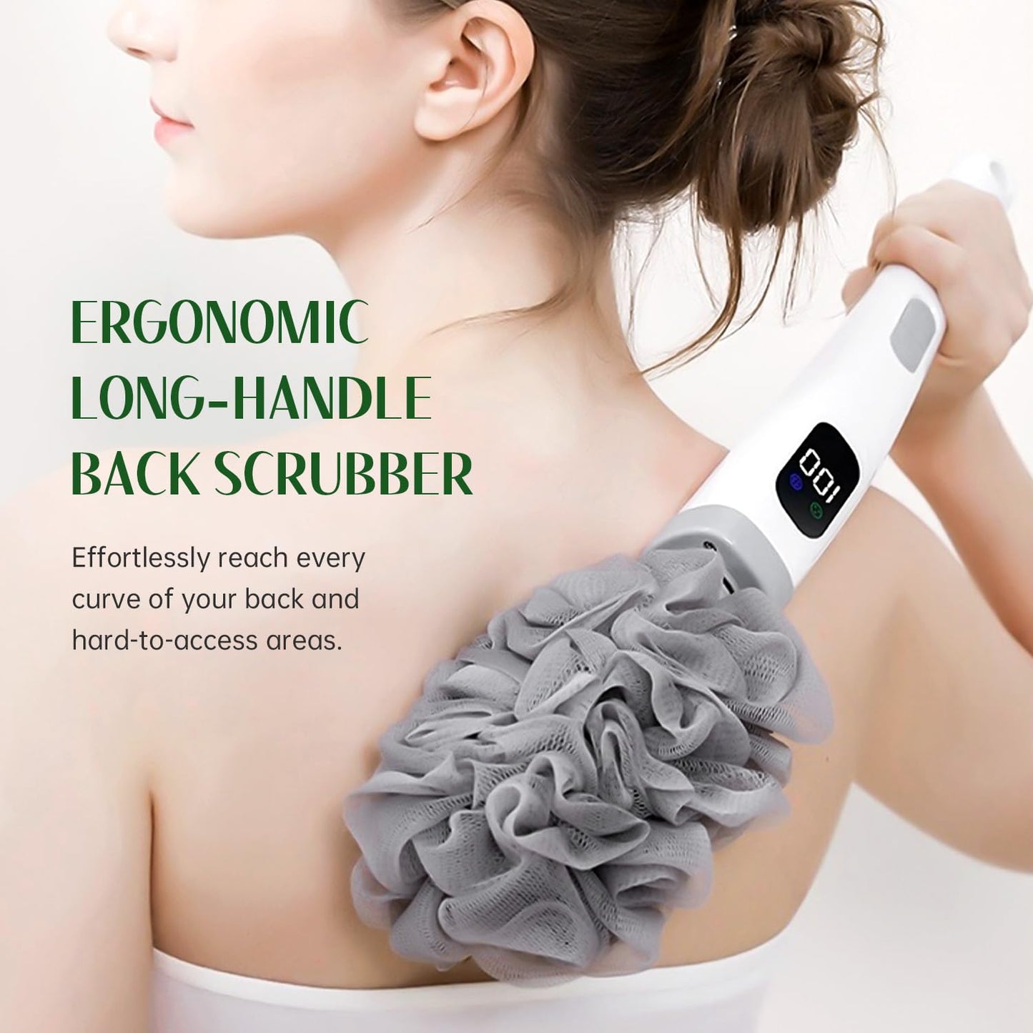Pecait Electric Body Brush, African Bath Sponge Back Scrubber for Shower, IPX7 Waterproof Dual-Speed Control Bath Brush with 3 Interchangeable Heads, for Cleansing, Exfoliating and Massaging Skin