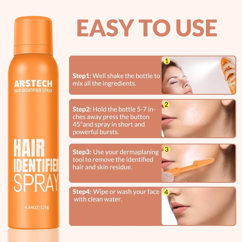 Hair Identifier Spray - Dermaplaning Tool for Women | Face Shaving & Hair Removal Kit with 4 Razors