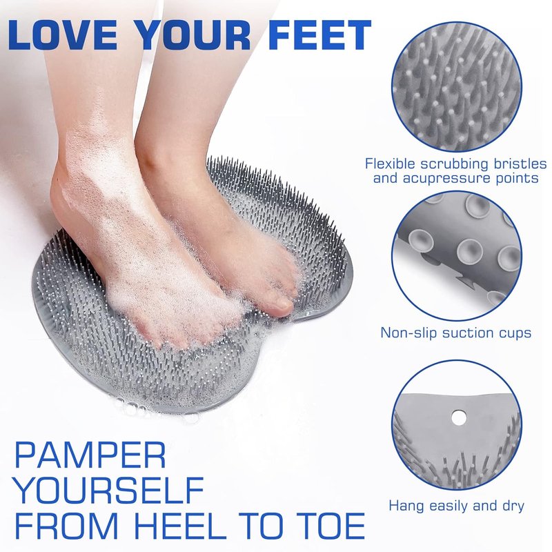 Shower Foot Scrubber Mat - Exfoliating Bath Wash Pad with Suction Cups | Wall-Mounted Design for Men & Women