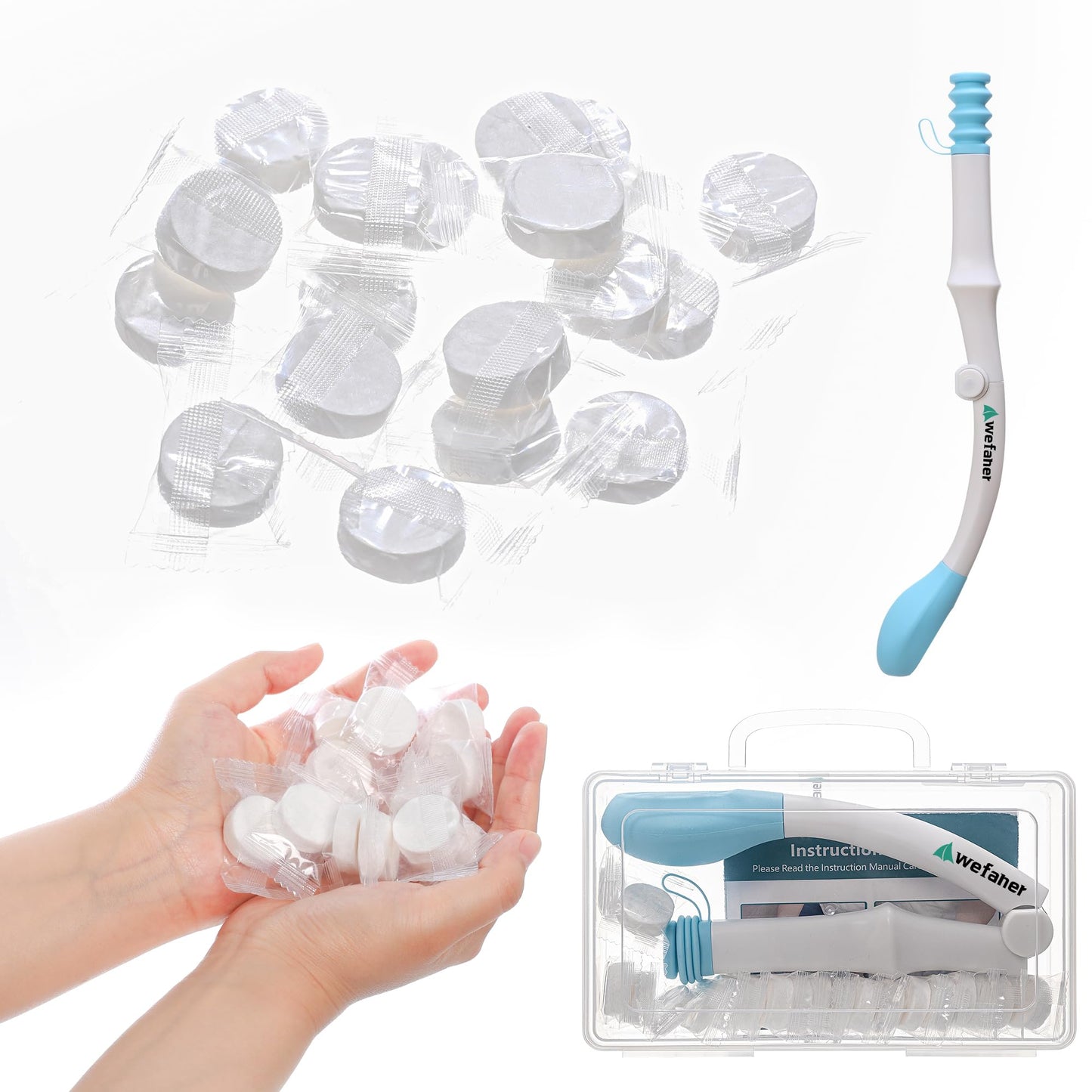 Wefaner folding wiping toilet aid tool and 20PCS Compressed Washcloth Towels,Combination set,Self Help Wipe Butt for Overweight People，Limited Mobility,Elderly, Pregnancy.