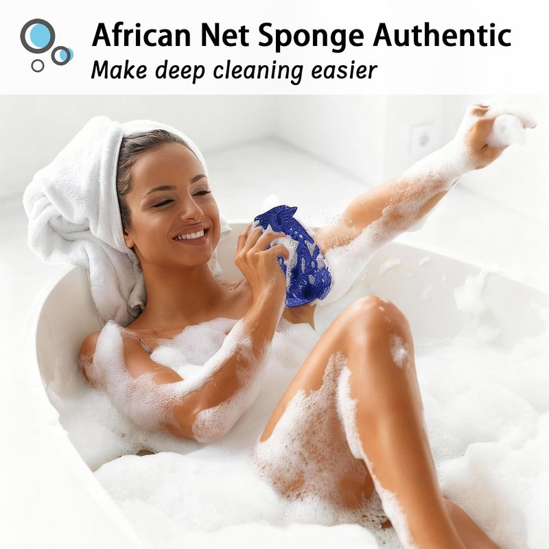 African Net Sponge Authentic, Exfoliating Bath Sponge, Body Scrubber Shower Loofah for Daily Use, Travel Portable Bath Essentials (Black)