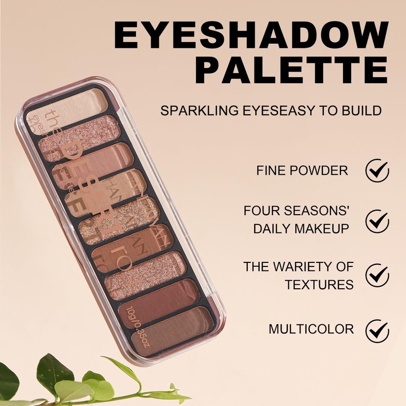 gcdat 9 Colors Eyeshadow Palette Natural Nude Matte Shimmer Glitter Eye Shadow Pallete, High Pigment, Blendable, Long-Lasting Natural to Glam Smokey Eye Looks