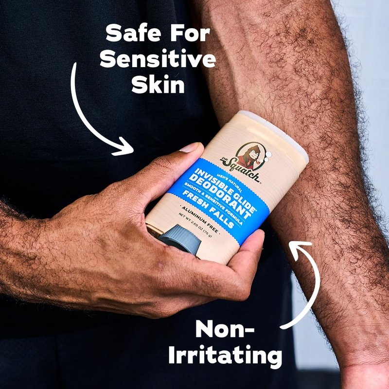 Dr. Squatch Invisible Glide Natural Men’s Deodorant – Smooth Glide, No Stains – Aluminum Free Deodorant Men – Safe for Sensitive Skin – Fresh Falls + Coconut Castaway, 2.65oz (2-Pack)