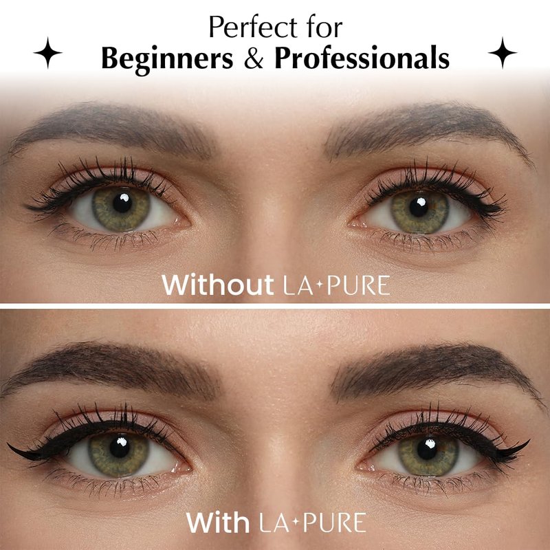 LA PURE Waterproof Liquid Eyeliner - Winged Cat Eye Stamp Tool | Smudge-Proof Black 10mm Pen