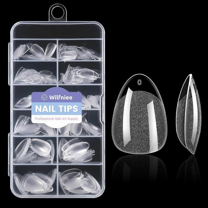 Extra Short Almond Nail Tips: 240Pcs Small Clear Almond Nails Soft Gel Fake Nail Tips for Nail Extension, 12 Sizes Full Cover Clear Press on Nails for Girls for Home DIY Salon