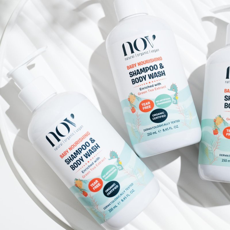 NOV natural organic vegan Baby Shampoo & Body Wash | Tear-Free, Plant-Based Formula for Gentle Cleansing, Nurturing, and Ethical Care, Free from Harmful Chemicals