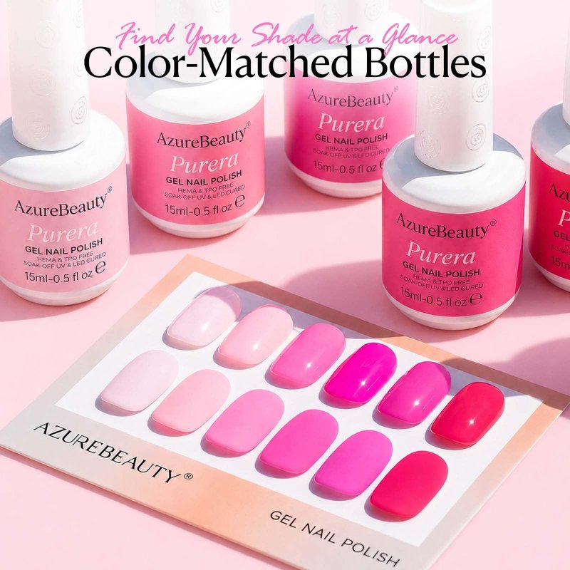 AZUREBEAUTY 6 Colors 15ml HEMA Free Pink Purera Gel Nail Polish Set, Same Color Bottles, Soak Off UV LED Gel Polish Kit Nail Art for DIY at Home Manicure Salon Gift, Neon Light Bright Baby Pink