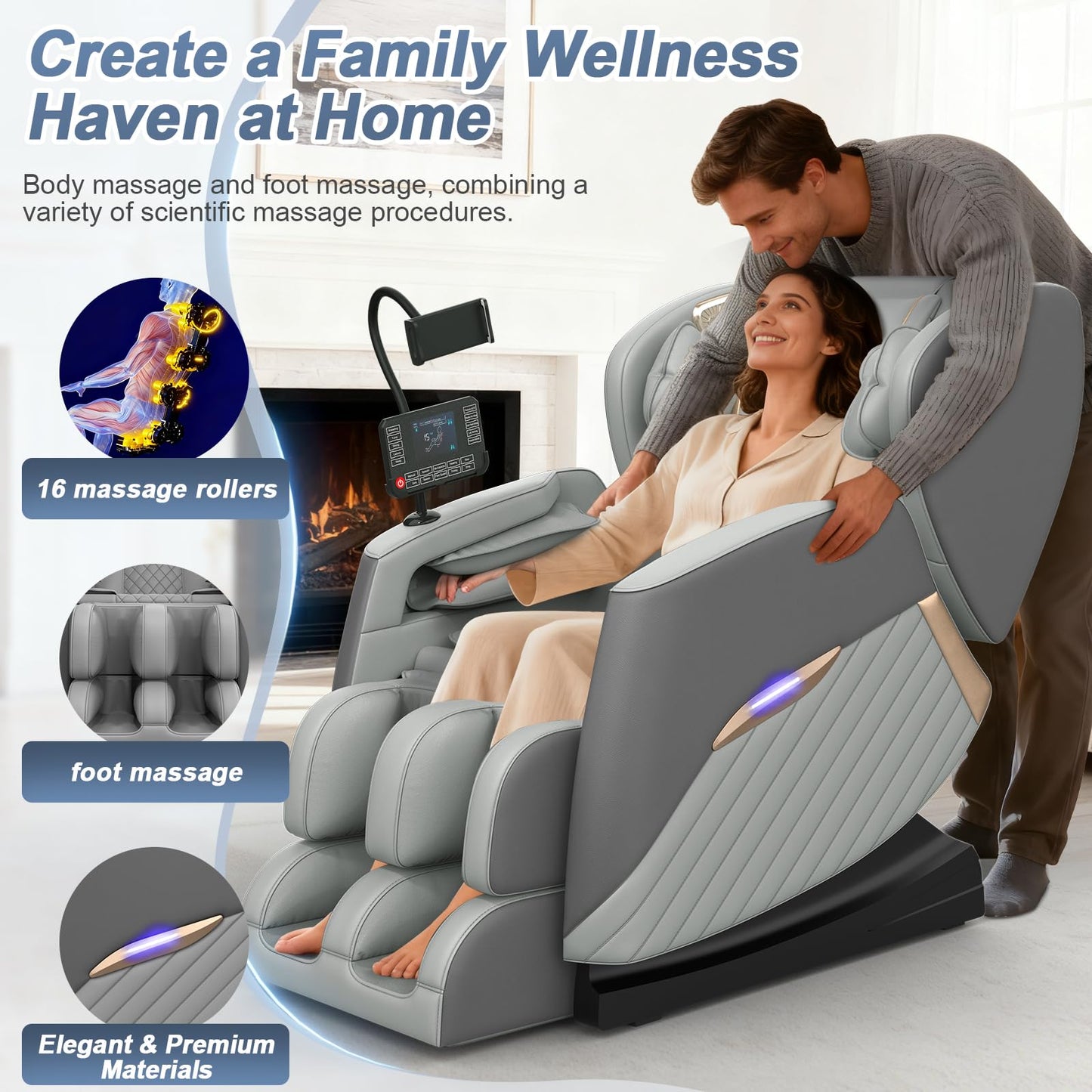 Srfzluxy Massage Chair Full Body, Zero Gravity Massage Chair with 16 Fix Rollers, Auto Massage Program, Foot and Calf Massage, Recliner Chair with Heating, Touch Screen Controller, Bluetooth Speaker
