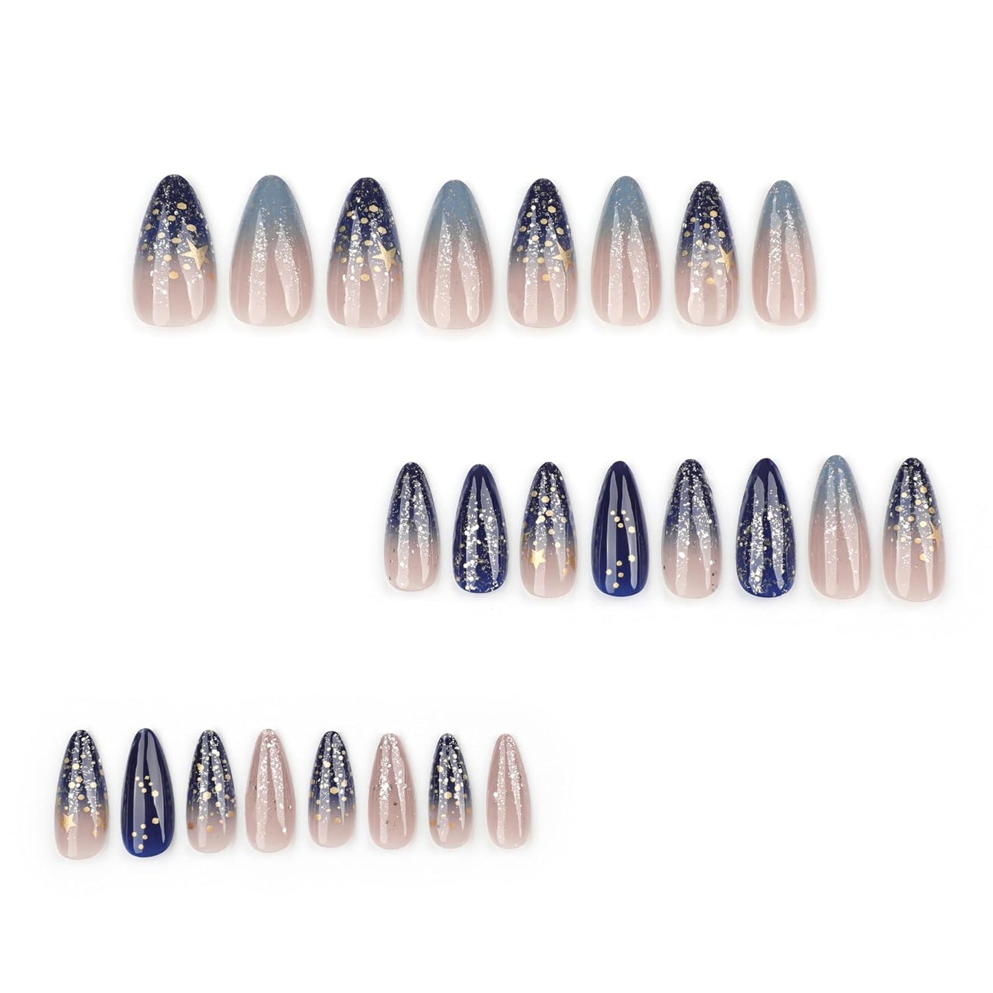 Skiennix Spring Fake Acrylic Press On Nails - Starry Sky Medium Almond, Glossy Reusable Design for Weddings & Parties | Perfect Gift for Women