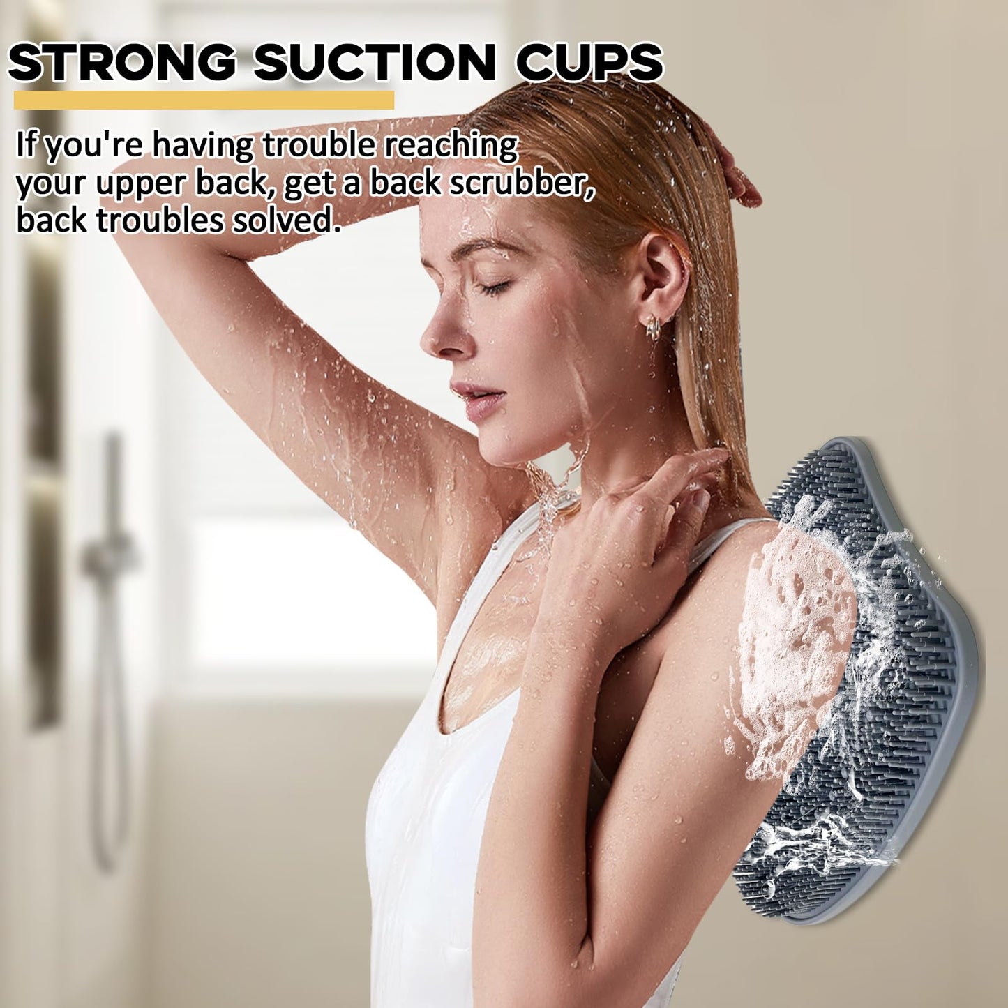 Luckyiren Extra Thicker & Larger Foot Scrubber Mat for Shower, Silicone Back Body Exfoliator Massager Cleaner Washer with Non Slip Suction Cup, Exfoliating Scrub Brush Pad for Women Men Elderly